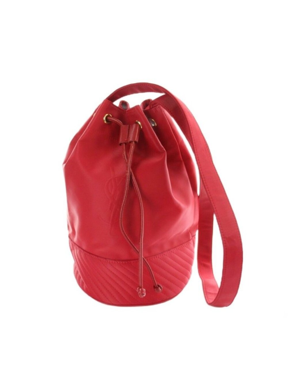 Saint Laurent Vintage Shoulder Bag Logo Nylon Drawstring Red